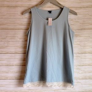 Ann Taylor Blue Lace Trim Sleeveless Top Size M
